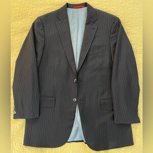 ISAIA Made in Italy 130’s Wool‎ BASE S Pinstripe Suit Jacket in Navy 42 R $3295
